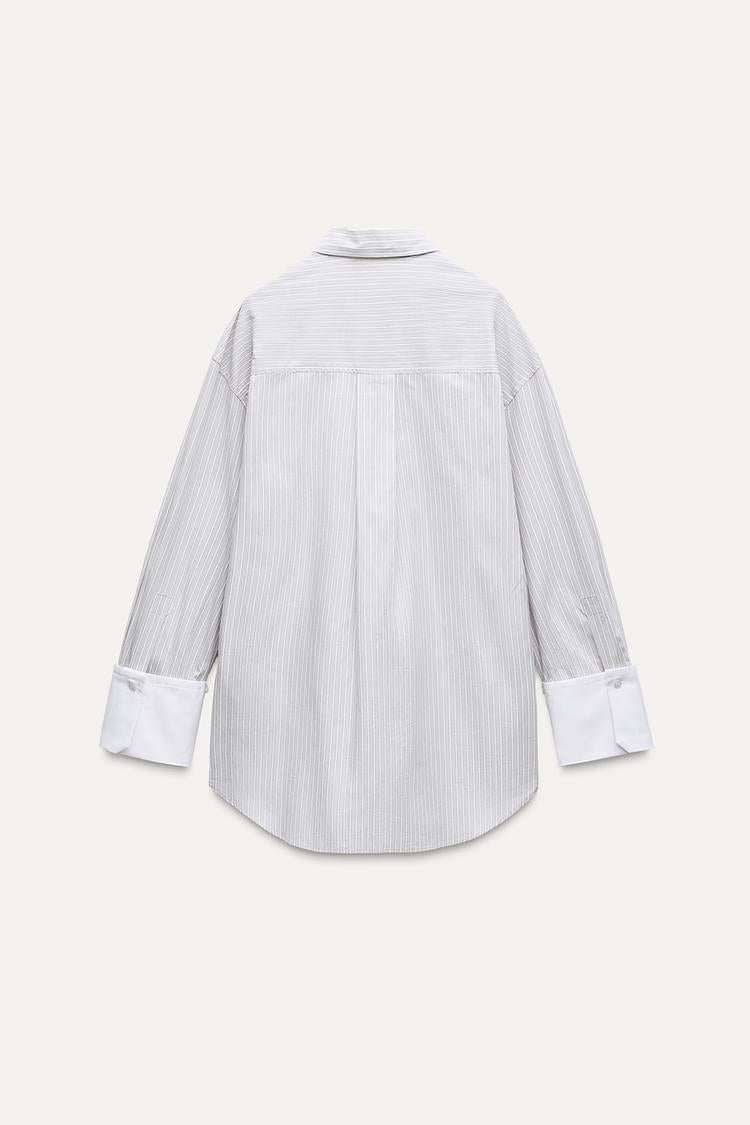 CHEMISE OVERSIZED EN POPELINE À RAYURES AVEC POIGNETS AMOVIBLES