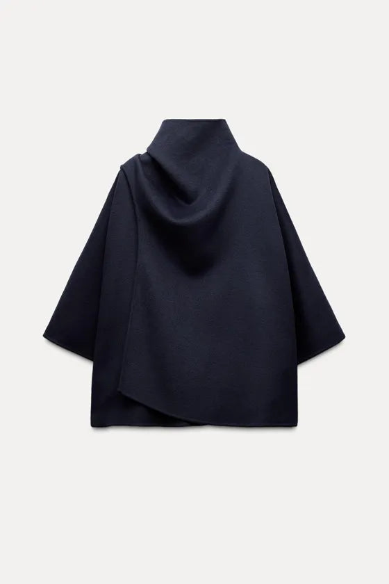 CAPE EN LAINE MÉLANGÉE WITH SCARF