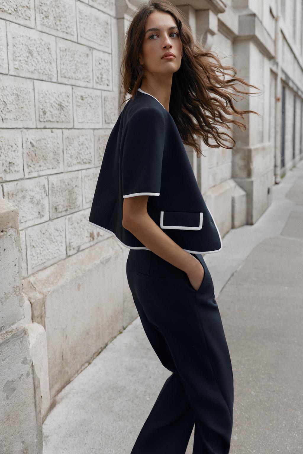 PANTALON DROIT TAILLE CONTRASTÉE