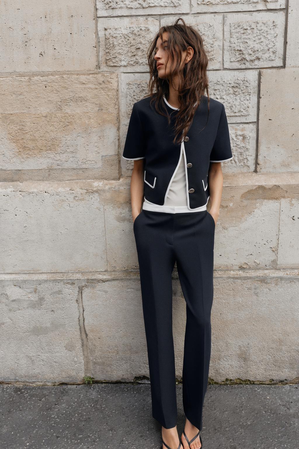 PANTALON DROIT TAILLE CONTRASTÉE