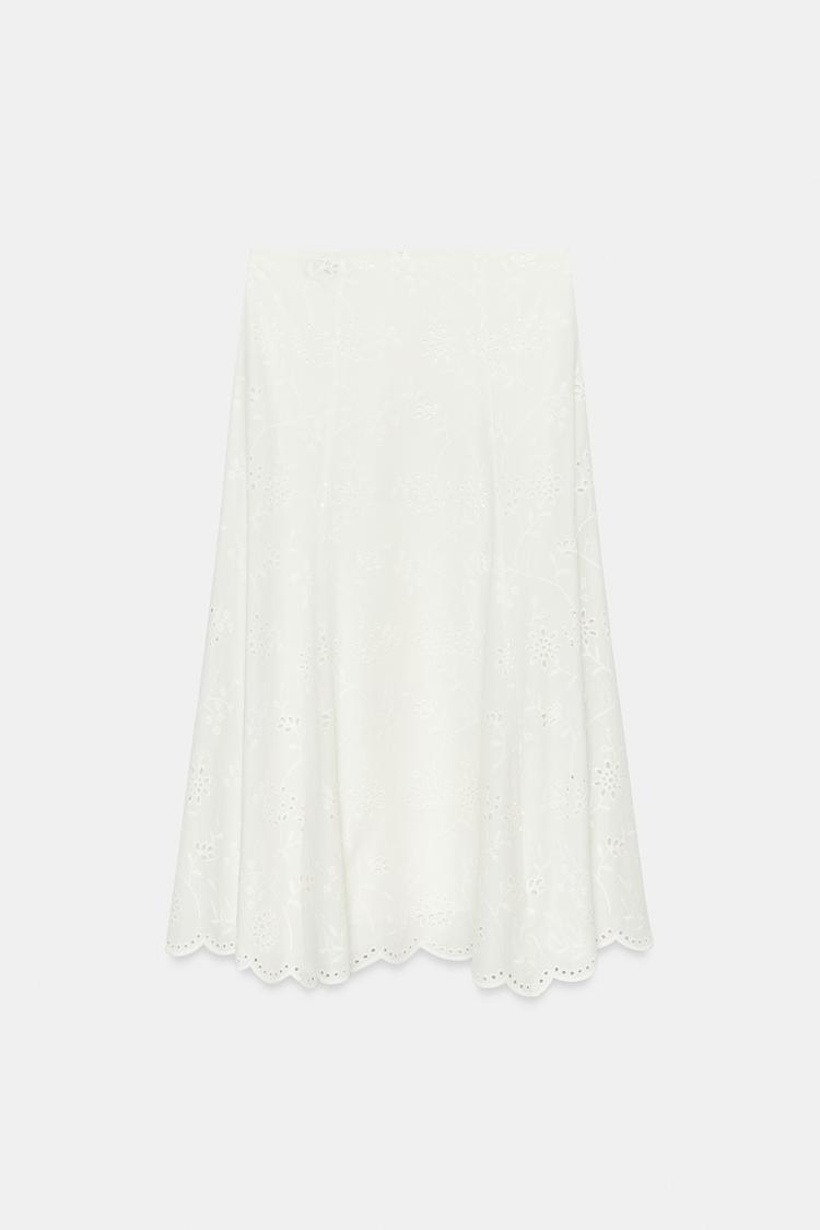 JUPE MI-LONGUE À BRODERIES PERFORÉES