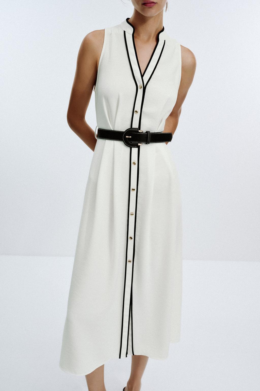ROBE MIDI LISERÉS CONTRASTANTS CEINTURE