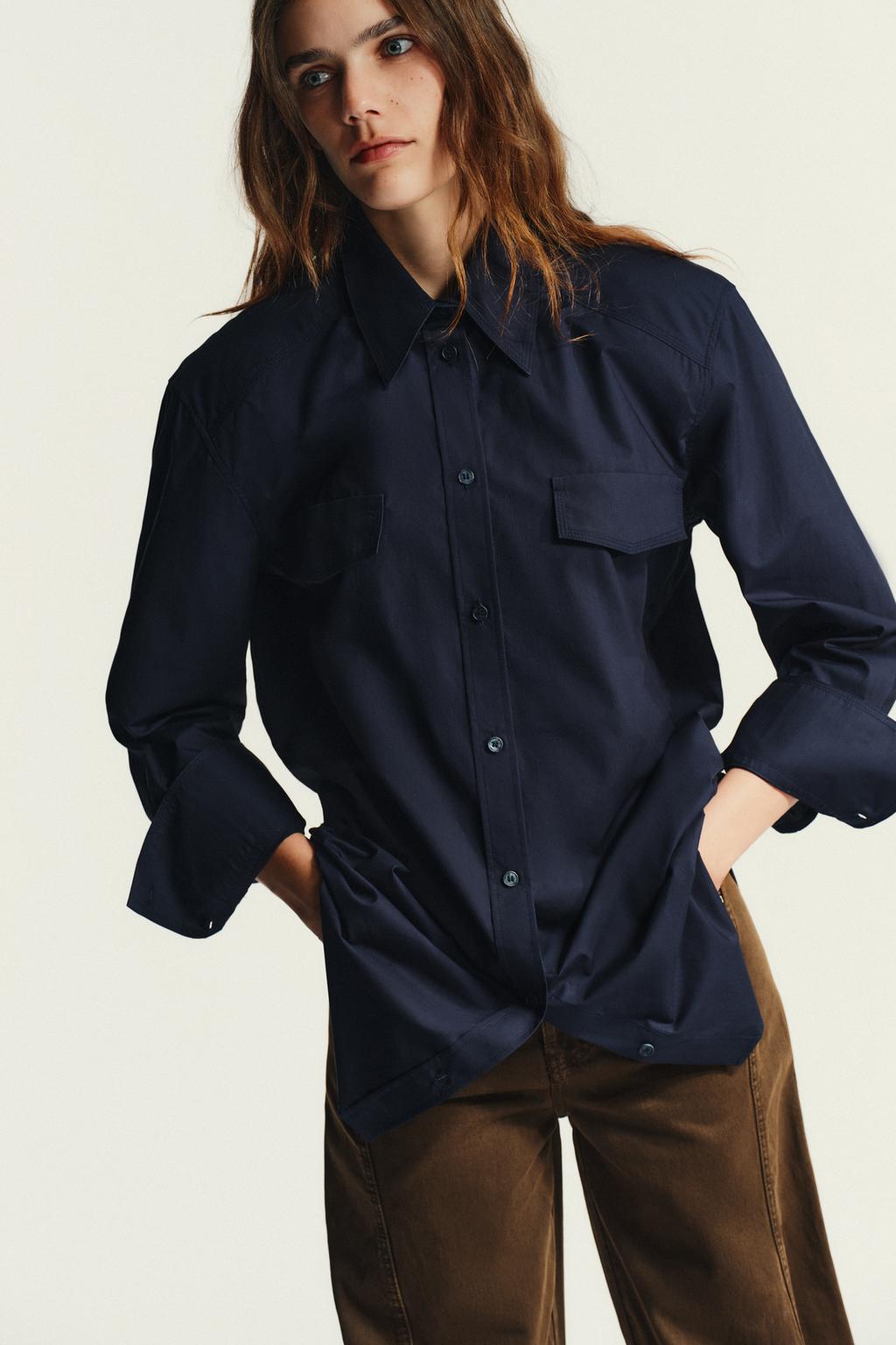 POPLIN SHIRT WITH SHOULDER PADS