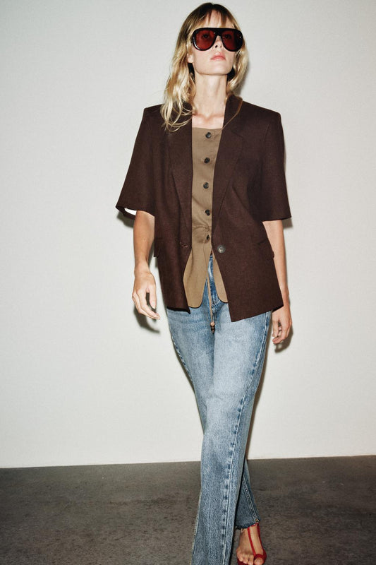 BLAZER AVEC LIN MANCHES COURTES