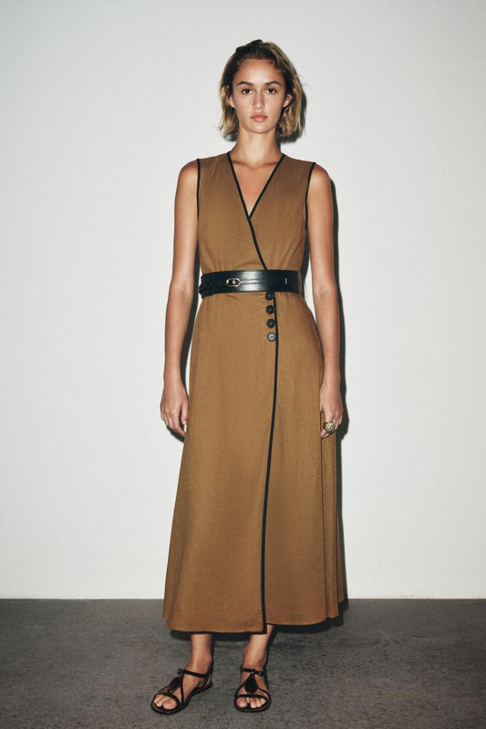 ROBE MIDI CEINTURE AVEC LIN