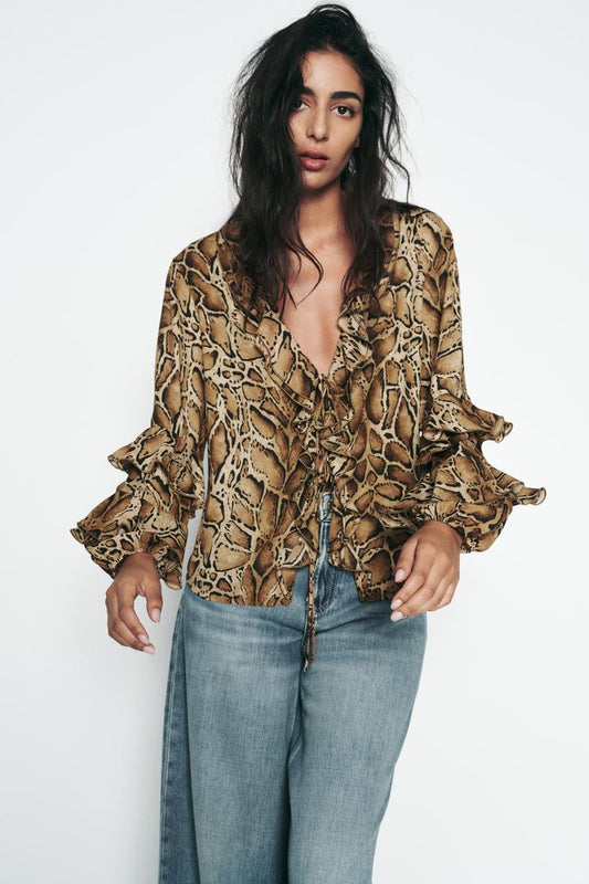 CHEMISE À IMPRIMÉ ANIMAL AVEC VOLANTS