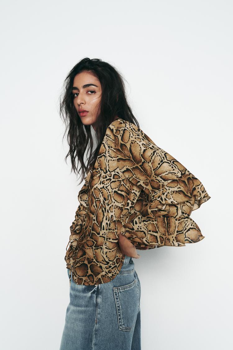 CHEMISE À IMPRIMÉ ANIMAL AVEC VOLANTS