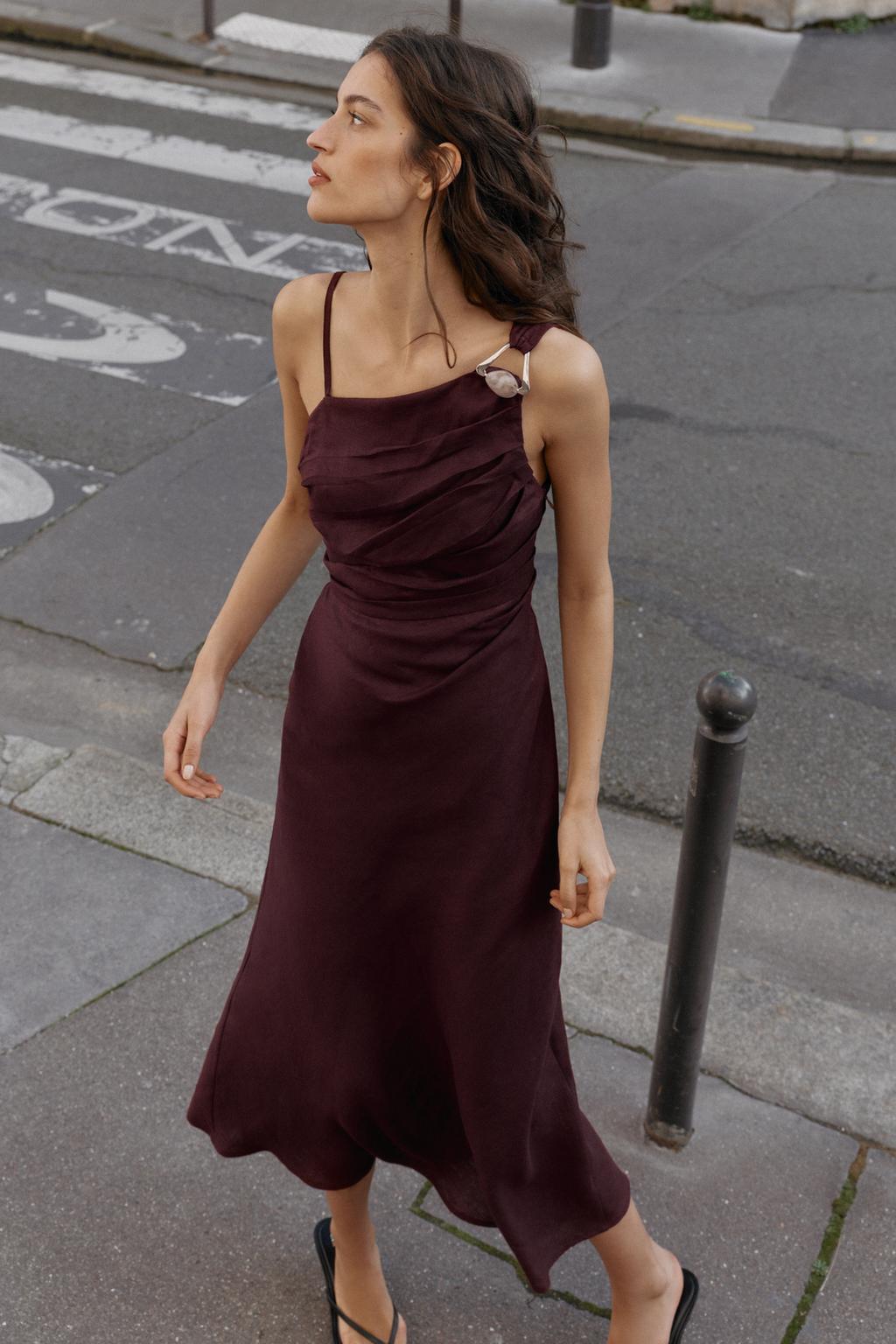 ROBE MI-LONGUE ASYMÉTRIQUE 100% LIN
