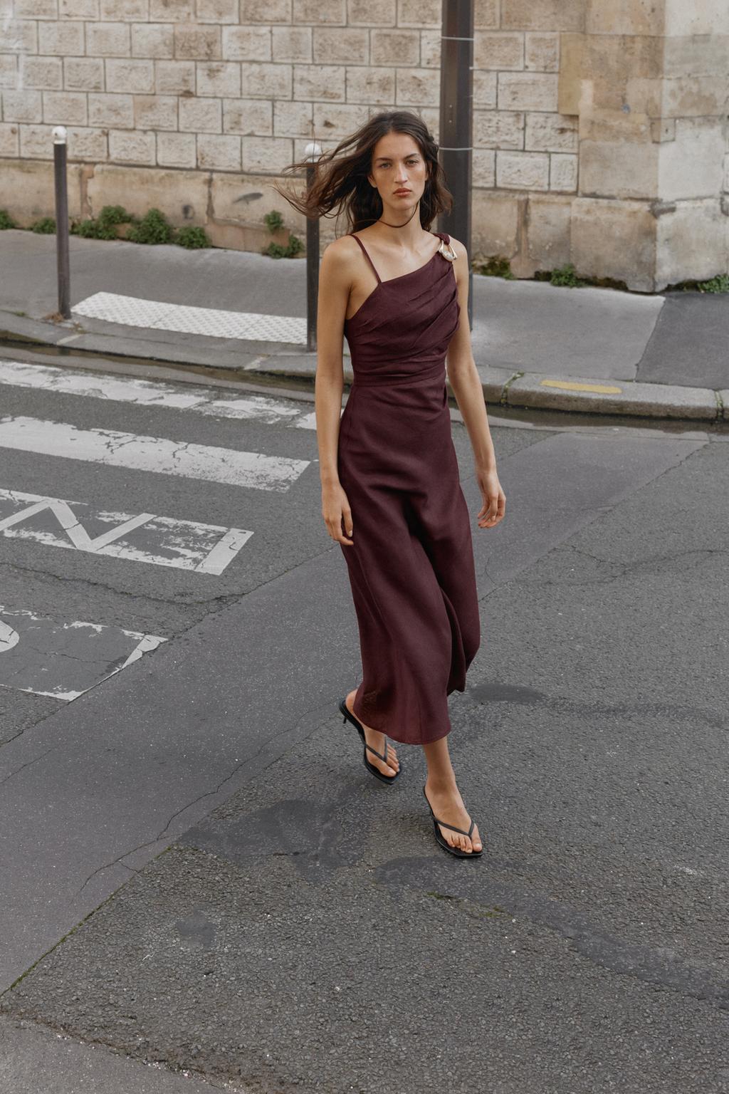 ROBE MI-LONGUE ASYMÉTRIQUE 100% LIN