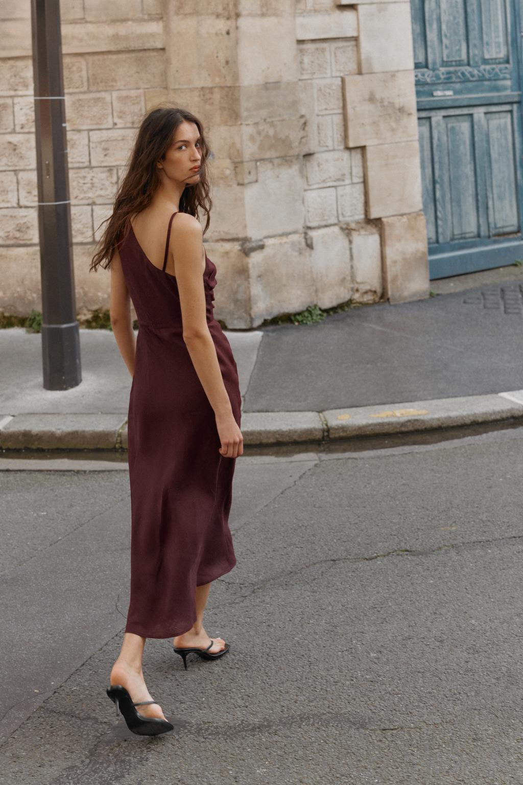 ROBE MI-LONGUE ASYMÉTRIQUE 100% LIN