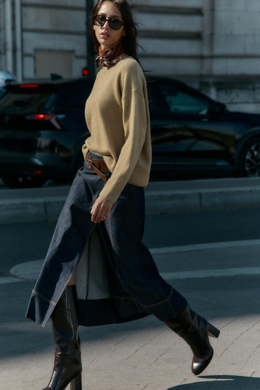 JUPE Z1975 MI-LONGUE EN JEAN SANS CEINTURE