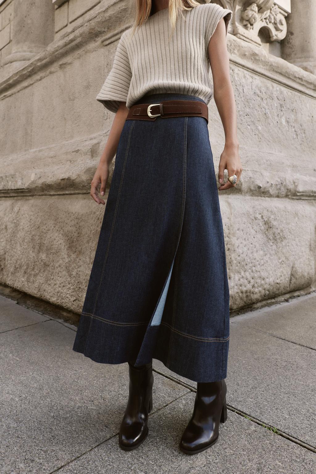 JUPE Z1975 MI-LONGUE EN JEAN SANS CEINTURE