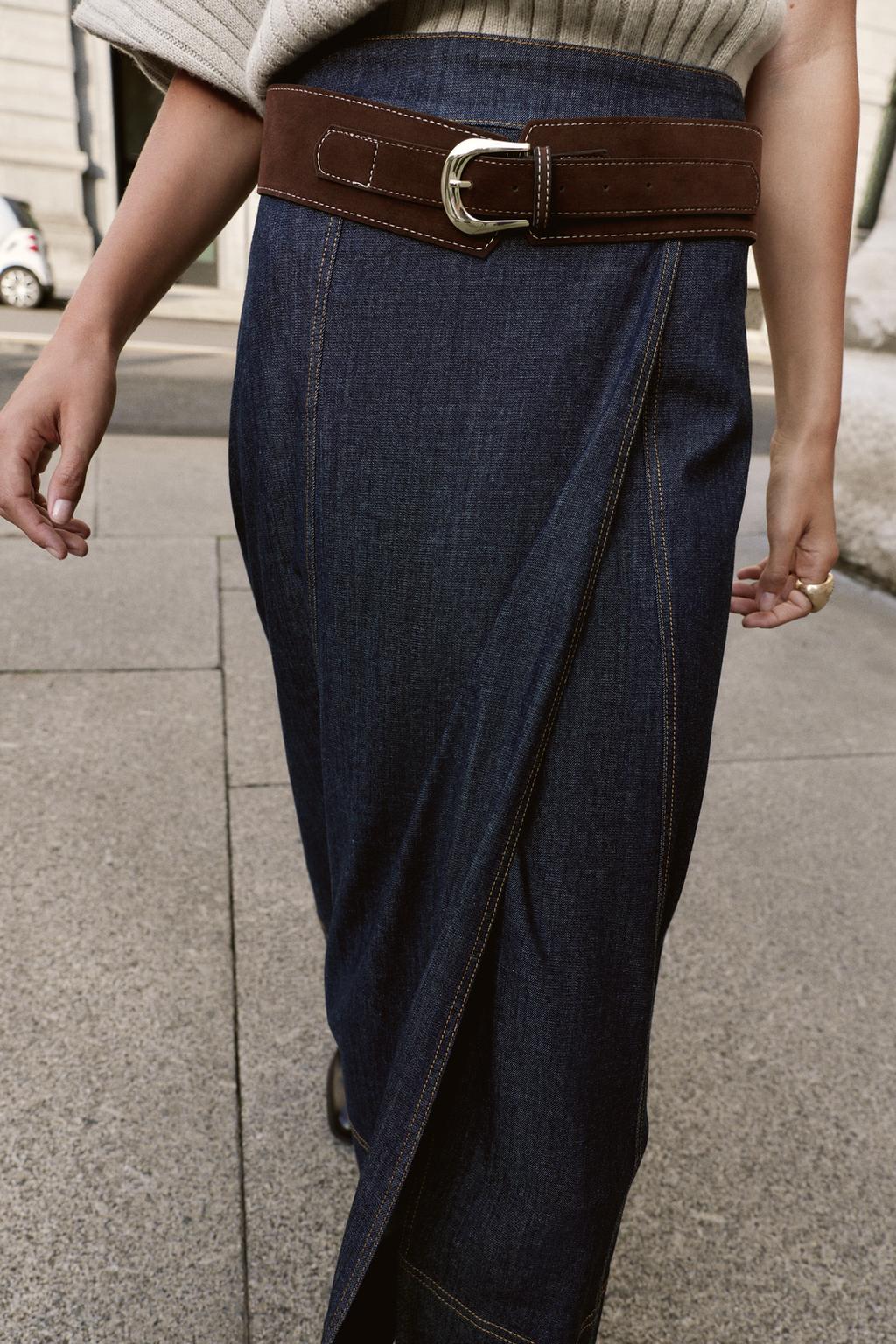 JUPE Z1975 MI-LONGUE EN JEAN SANS CEINTURE