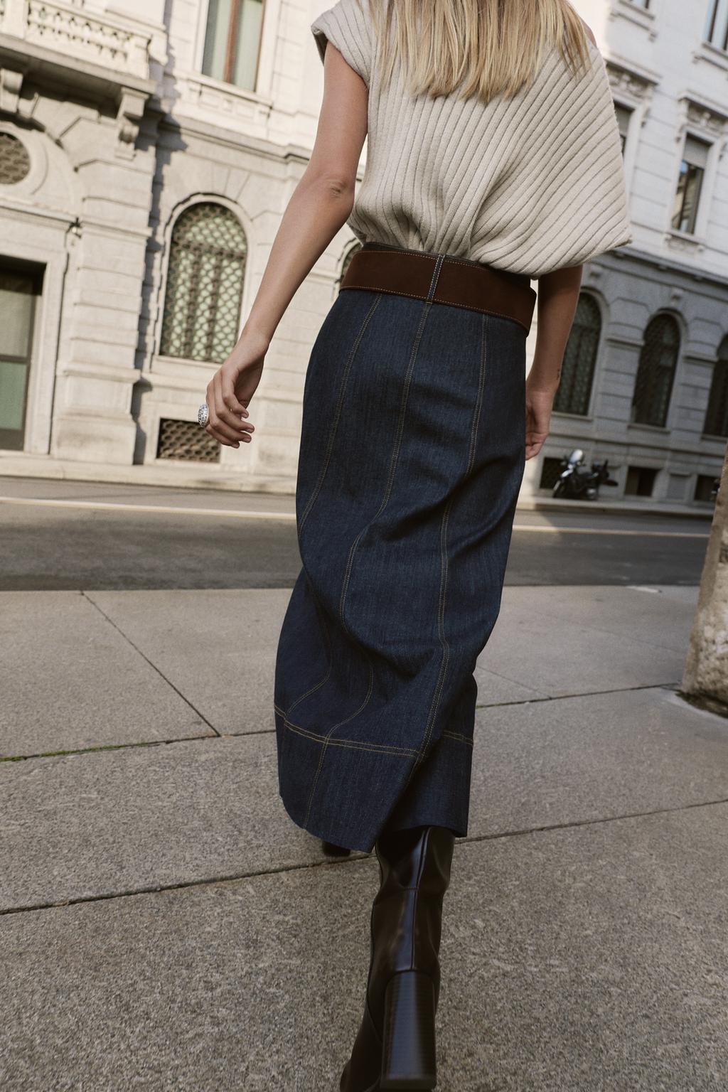 JUPE Z1975 MI-LONGUE EN JEAN SANS CEINTURE