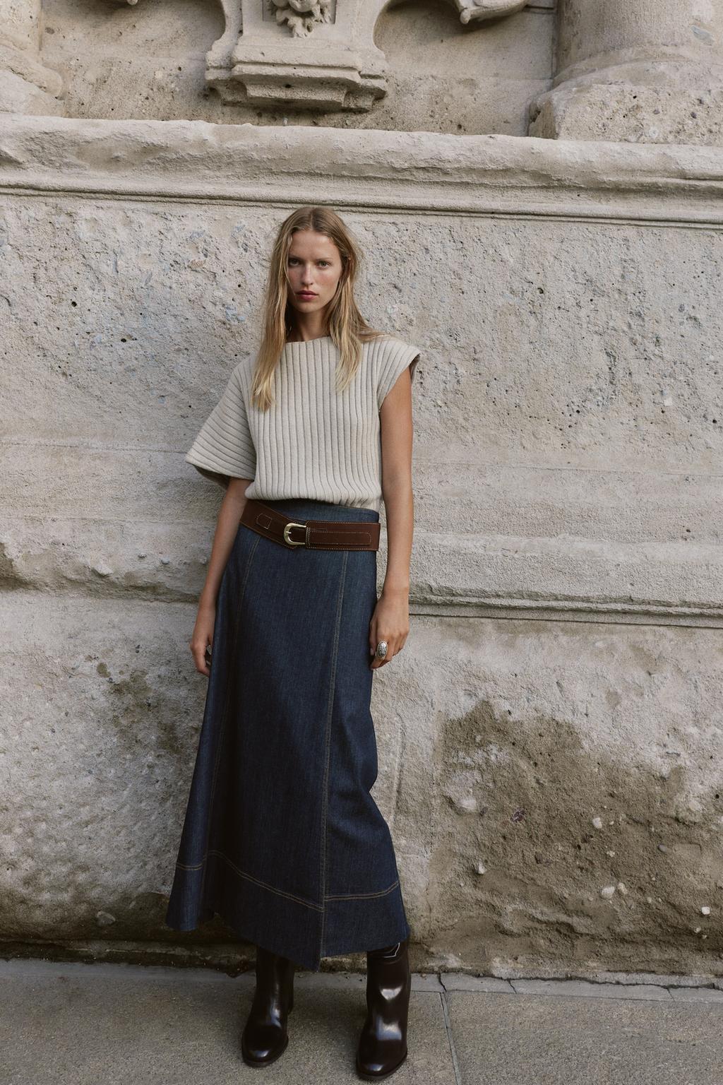 JUPE Z1975 MI-LONGUE EN JEAN SANS CEINTURE