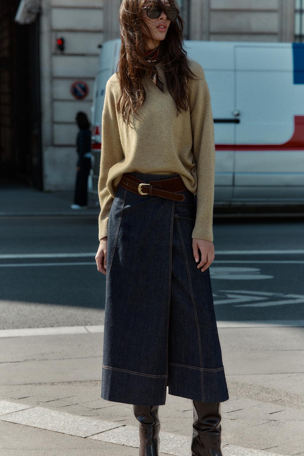 JUPE Z1975 MI-LONGUE EN JEAN SANS CEINTURE