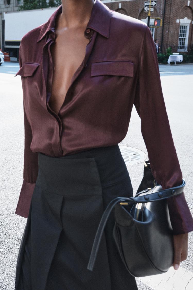 CHEMISE SATINÉE À POCHES COLLECTION ZW