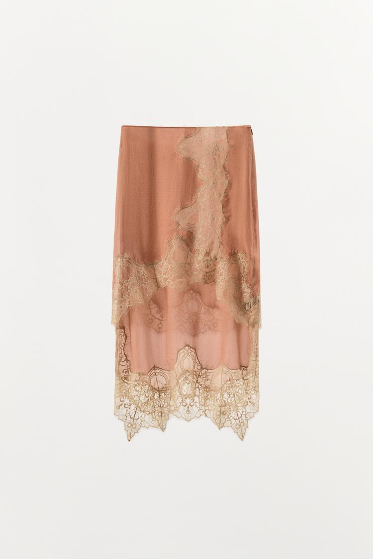 JUPE EN GEORGETTE AVEC DENTELLE EN CONTRASTE