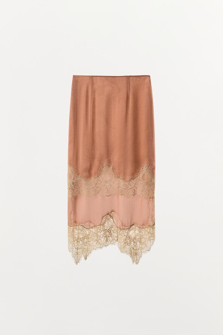 JUPE EN GEORGETTE AVEC DENTELLE EN CONTRASTE