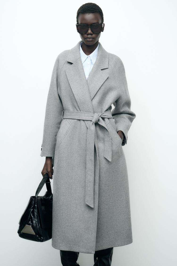 MANTEAU LONG AVEC CEINTURE ET LAINE