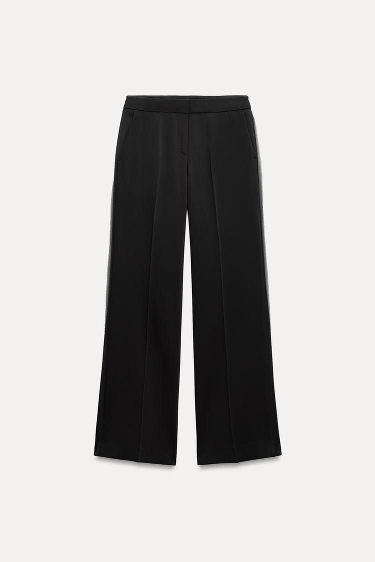 PANTALON DROIT À BANDE LATÉRALE EN MATIÈRES VARIÉES