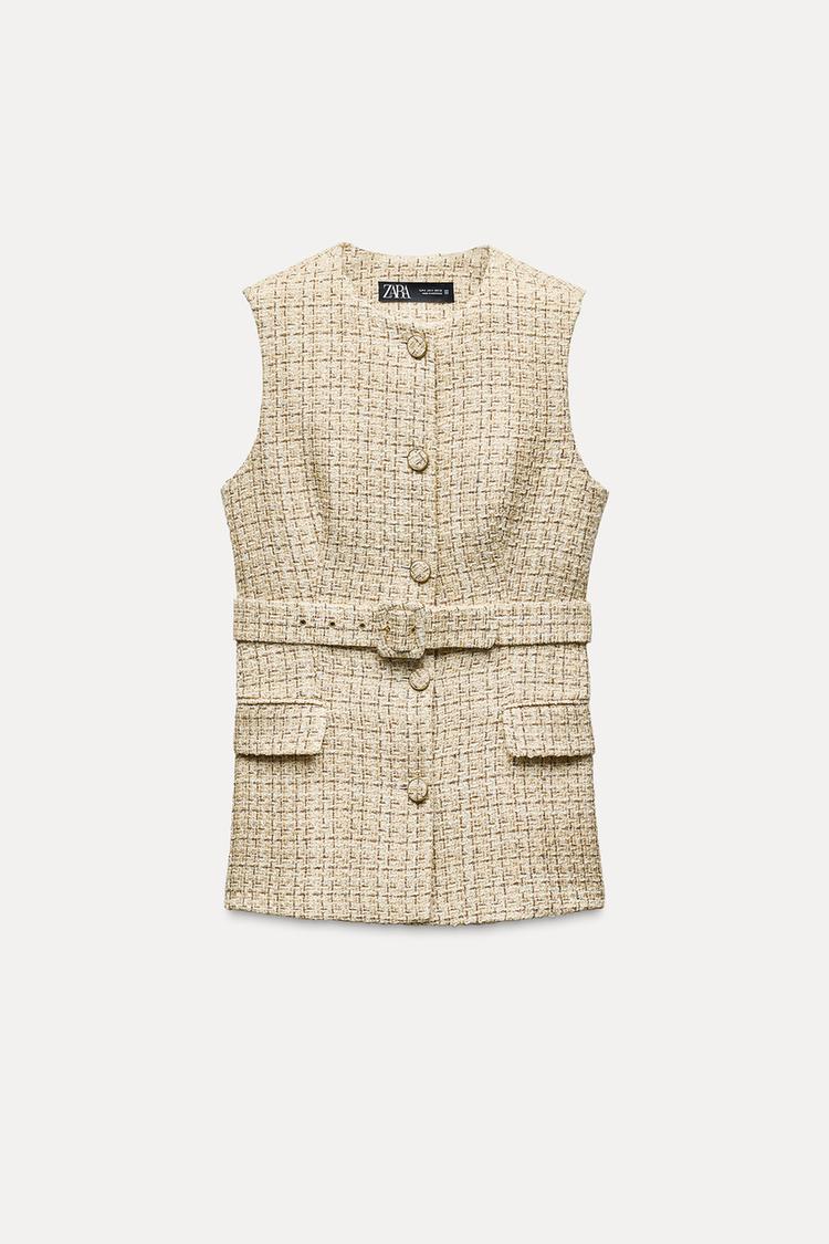 GILET SANS MANCHES TEXTURÉ AVEC CEINTURE