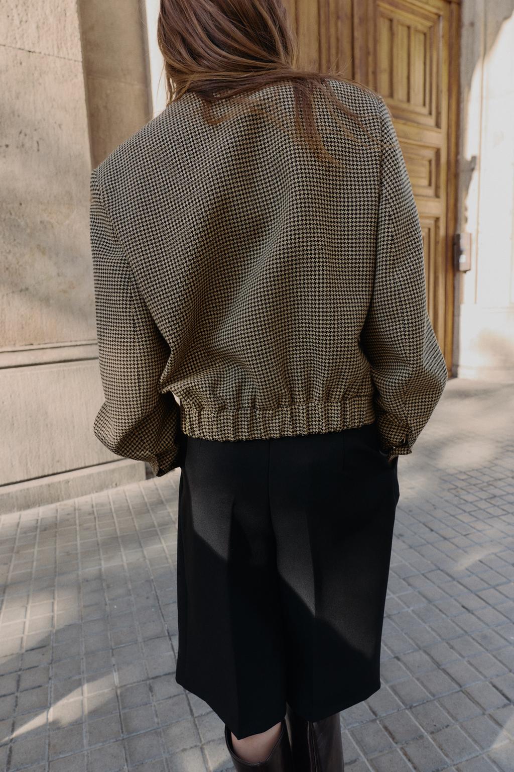 BLOUSON BOMBER PIED-DE-POULE ÉPAULETTES