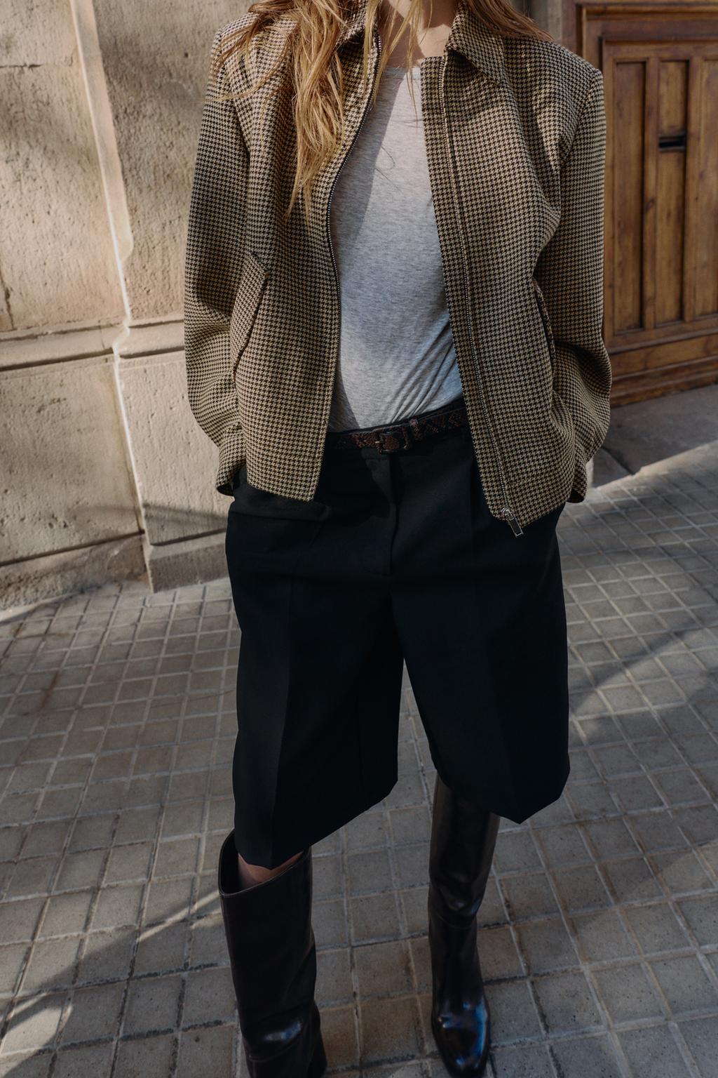 BLOUSON BOMBER PIED-DE-POULE ÉPAULETTES