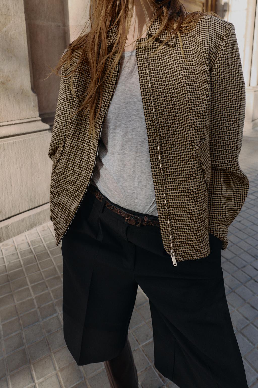 BLOUSON BOMBER PIED-DE-POULE ÉPAULETTES