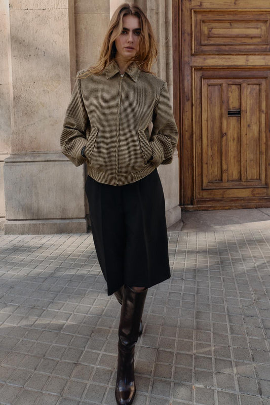 BLOUSON BOMBER PIED-DE-POULE ÉPAULETTES