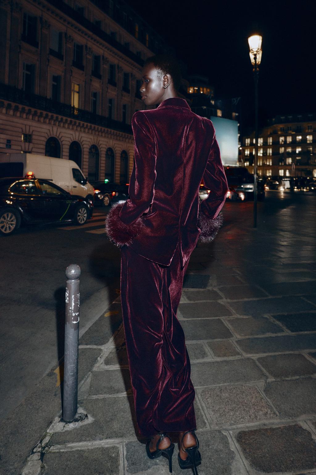 VESTE EN VELOURS AVEC POIGNET EFFET FOURRURE