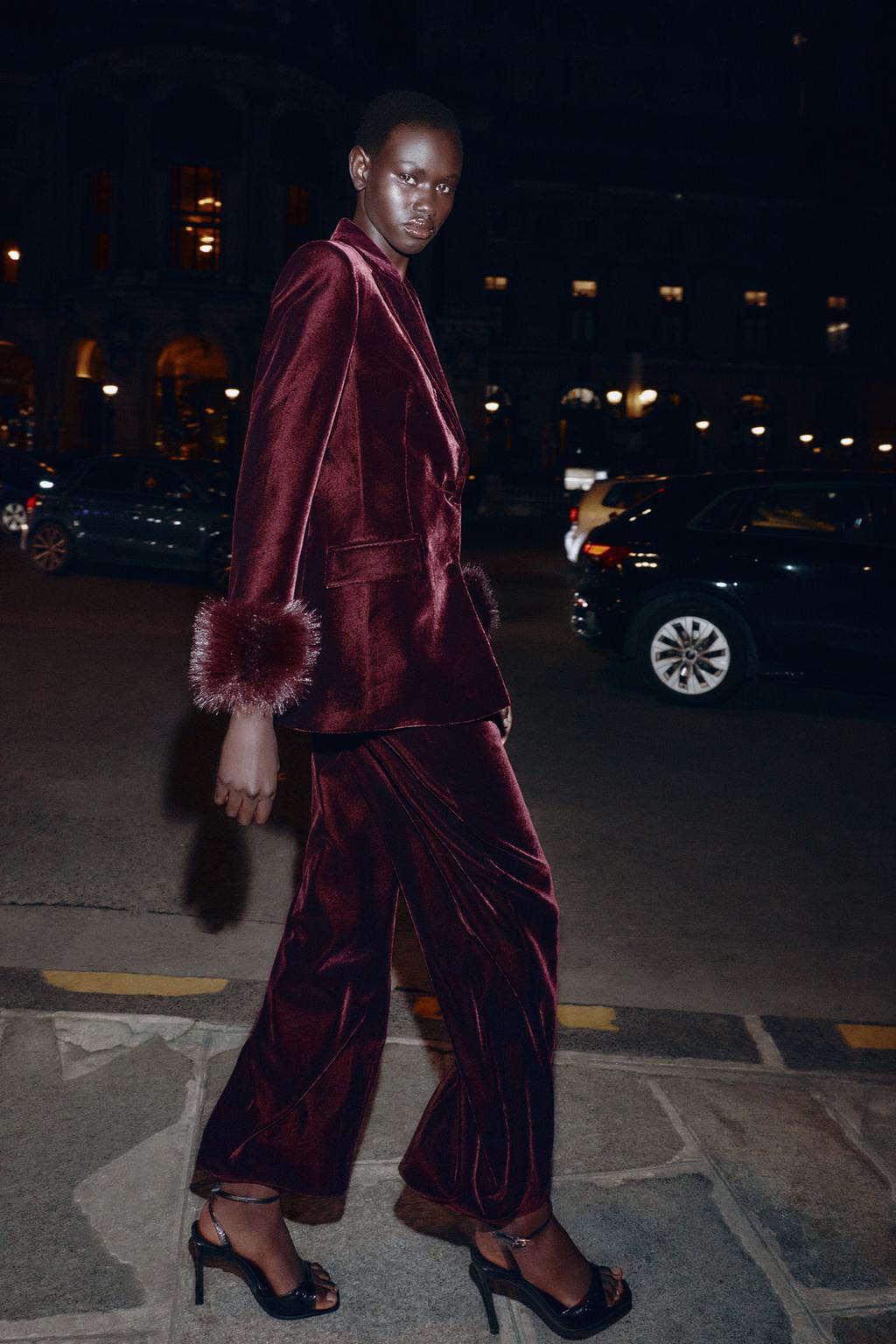 VESTE EN VELOURS AVEC POIGNET EFFET FOURRURE