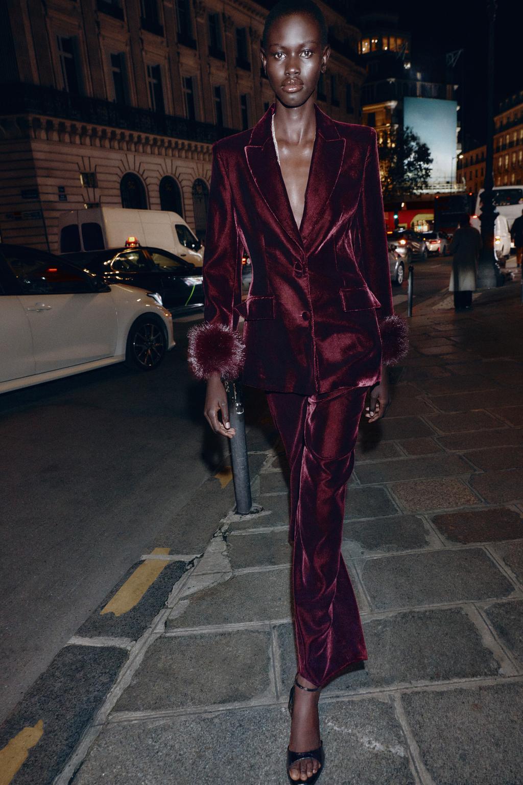 VESTE EN VELOURS AVEC POIGNET EFFET FOURRURE