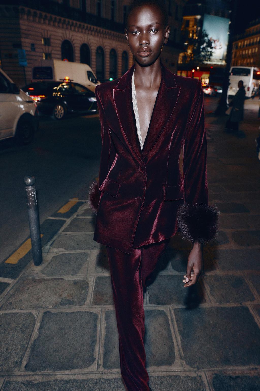 VESTE EN VELOURS AVEC POIGNET EFFET FOURRURE