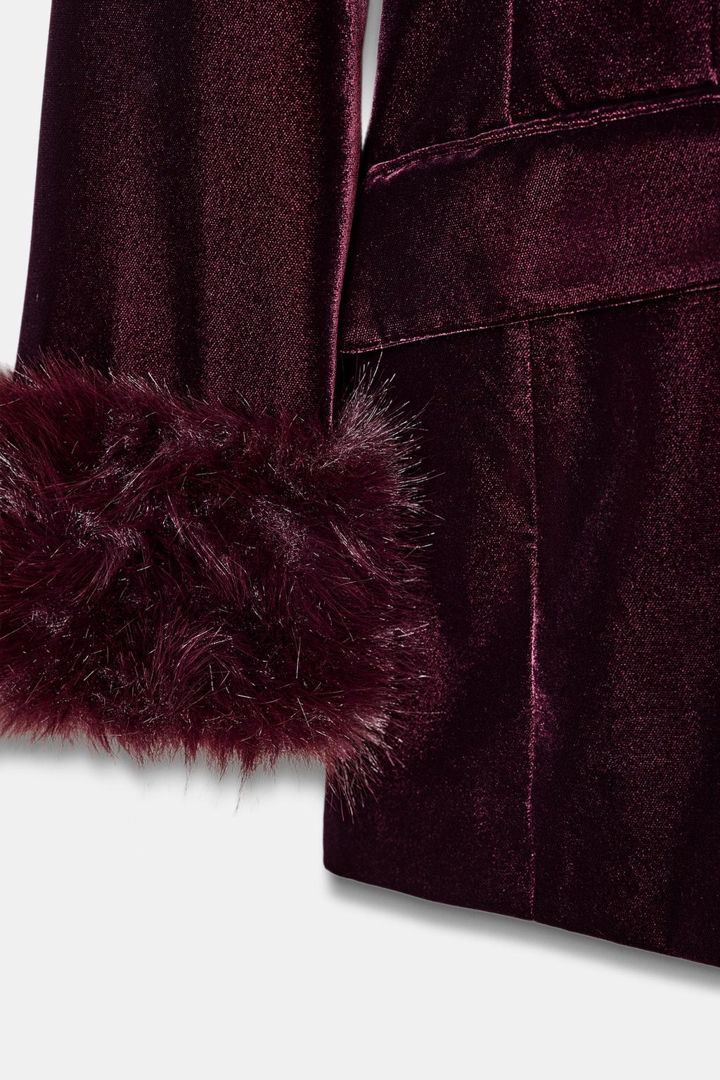 VESTE EN VELOURS AVEC POIGNET EFFET FOURRURE