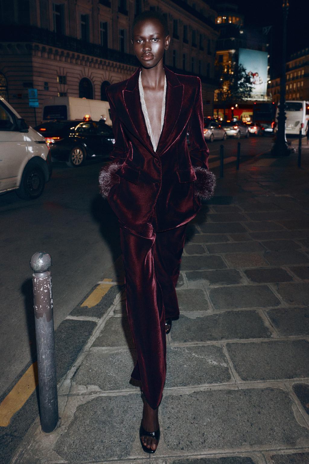 VESTE EN VELOURS AVEC POIGNET EFFET FOURRURE