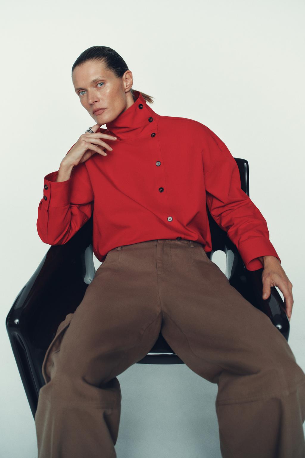 CHEMISE CACHE-CŒUR À COL MONTANT