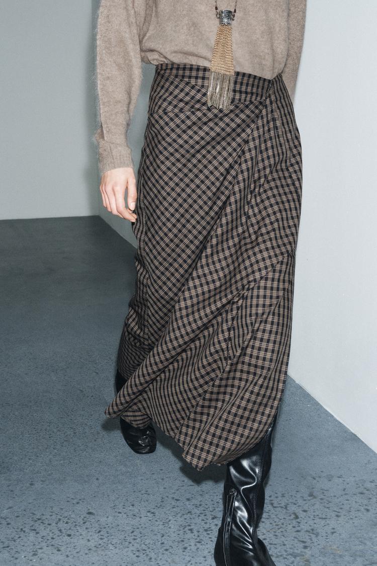 ZW COLLECTION CHECKED DRAPED SKIRT