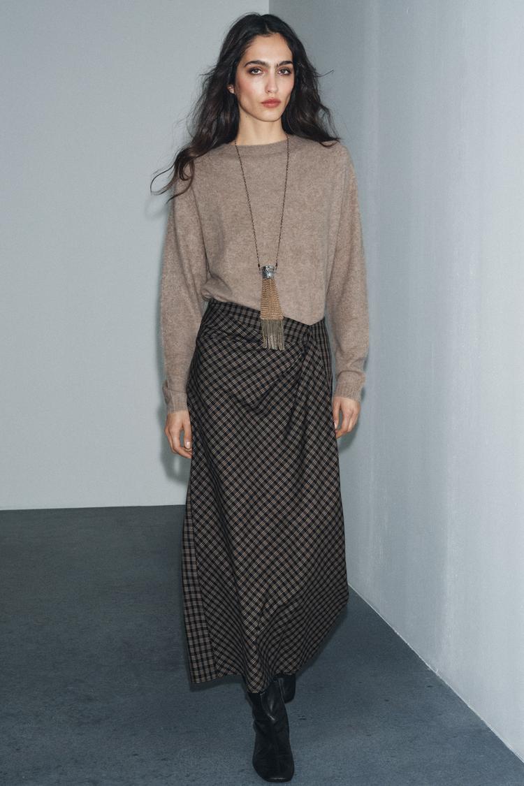 ZW COLLECTION CHECKED DRAPED SKIRT