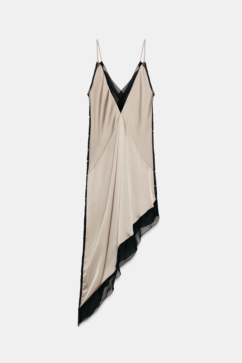 ROBE MI-LONGUE SATINÉE ASYMÉTRIQUE