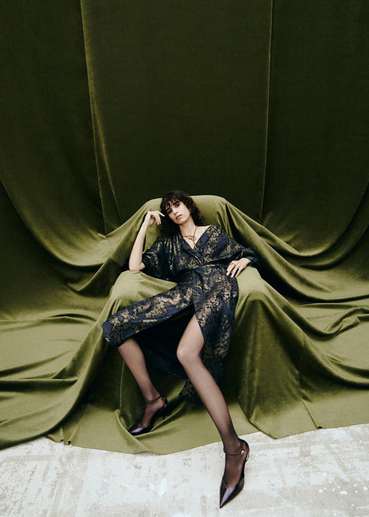 ROBE MI-LONGUE DRAPÉE EFFET MÉTALLISÉ