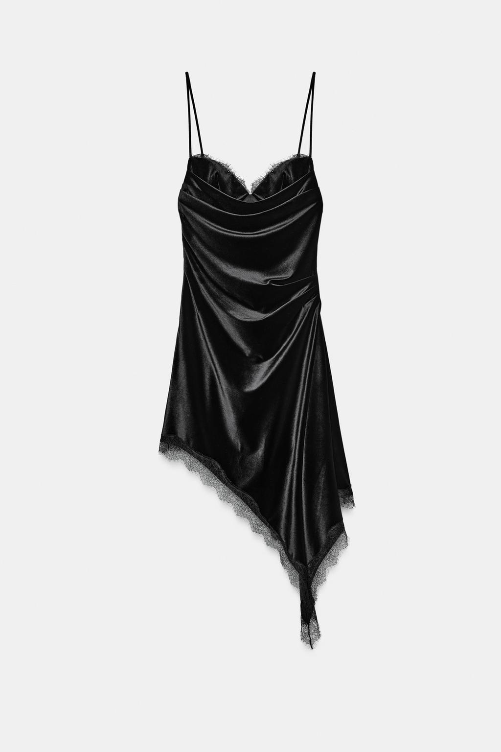 ROBE ASYMÉTRIQUE EN VELOURS ET DENTELLE