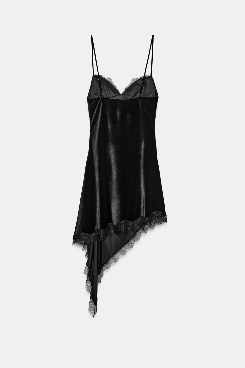 ROBE ASYMÉTRIQUE EN VELOURS ET DENTELLE