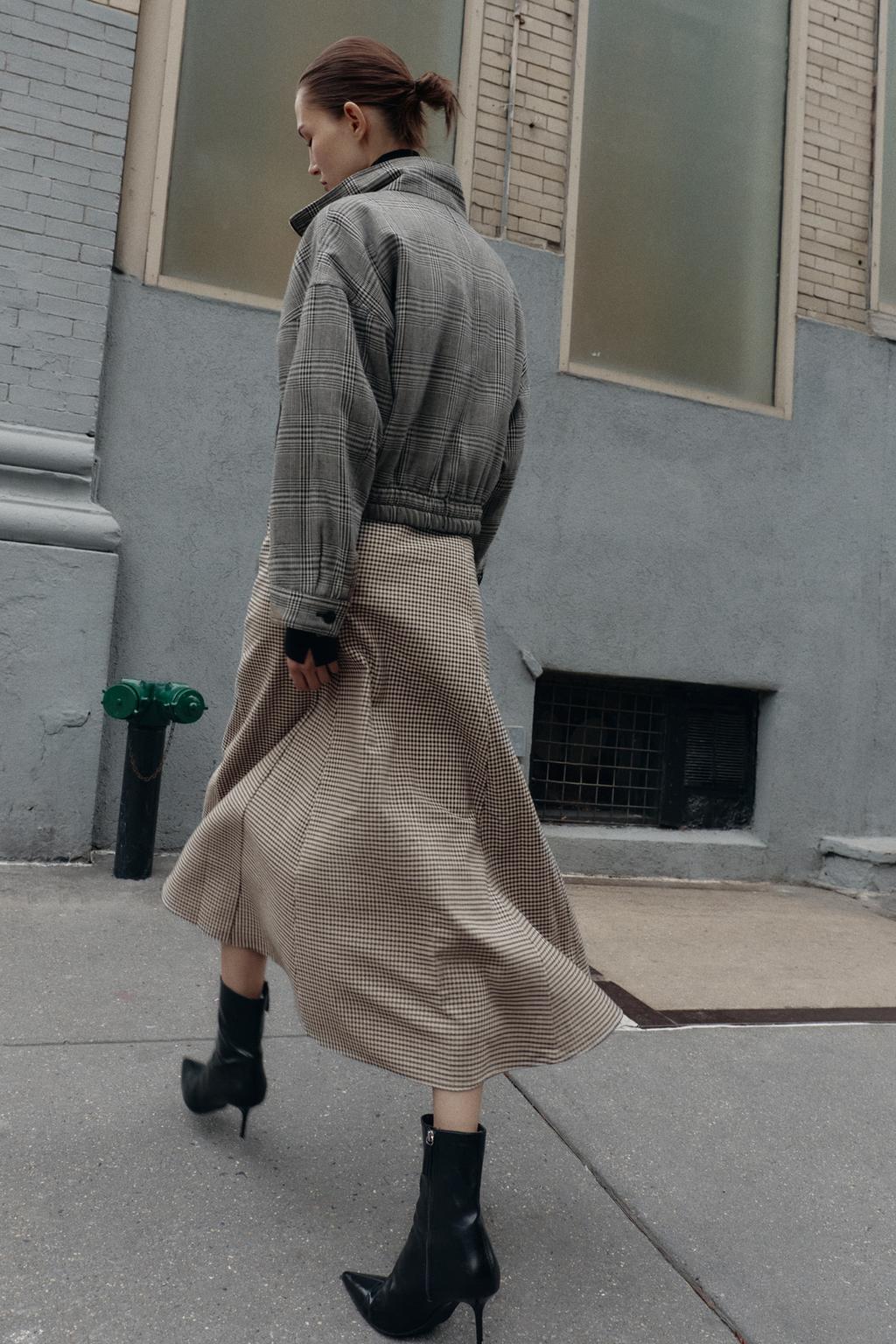 JUPE MI-LONGUE CAPE SANS CEINTURE PIED-DE-POULE