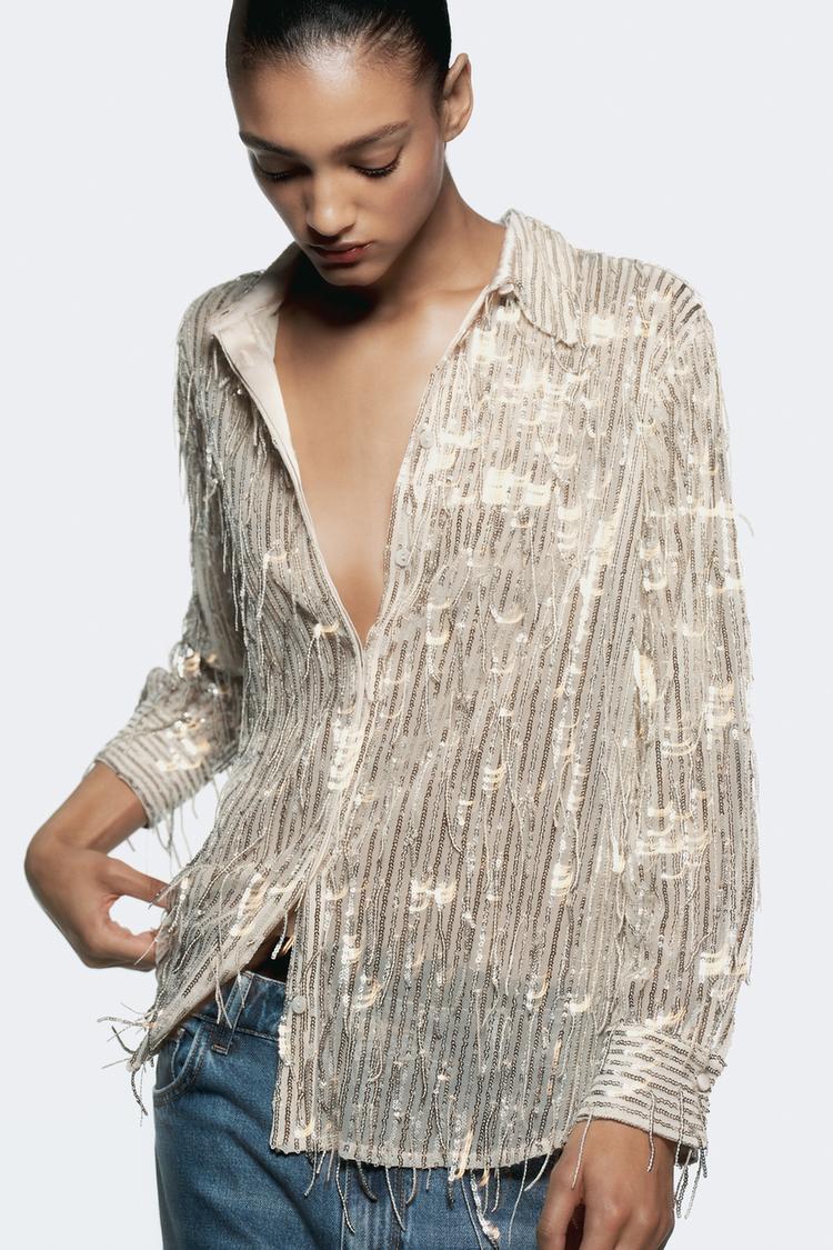 CHEMISE À FRANGES ET SEQUINS