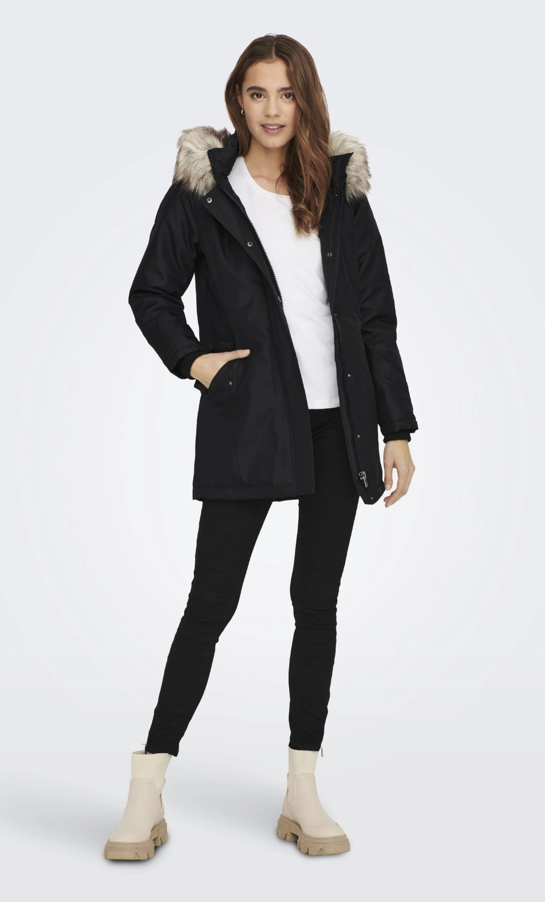 ONLY FEM WOV - PARKA - BLACK DÉTAIL NATURE FUR