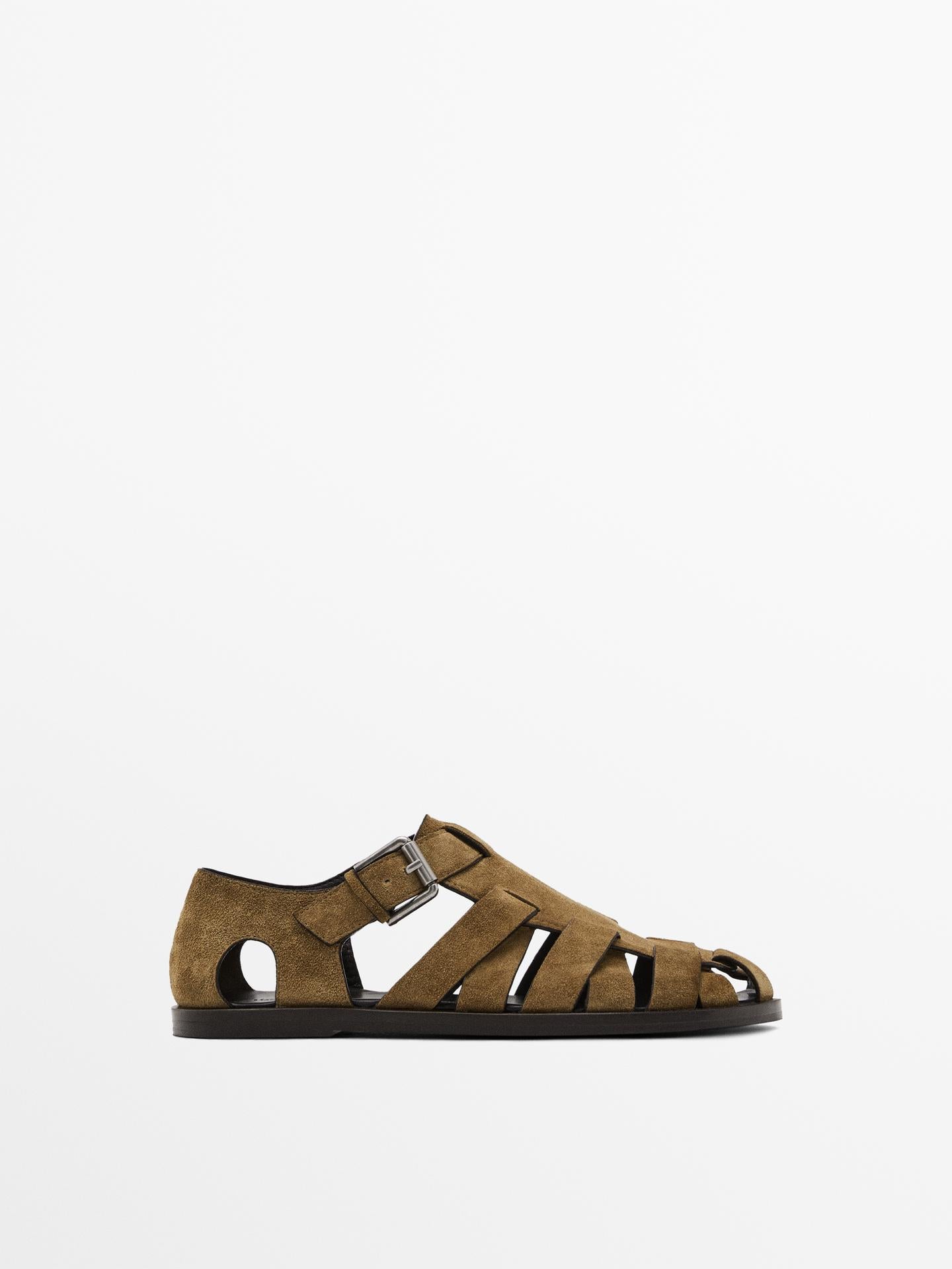 SANDALES À LANIÈRE EN CROÛTE DE CUIR
