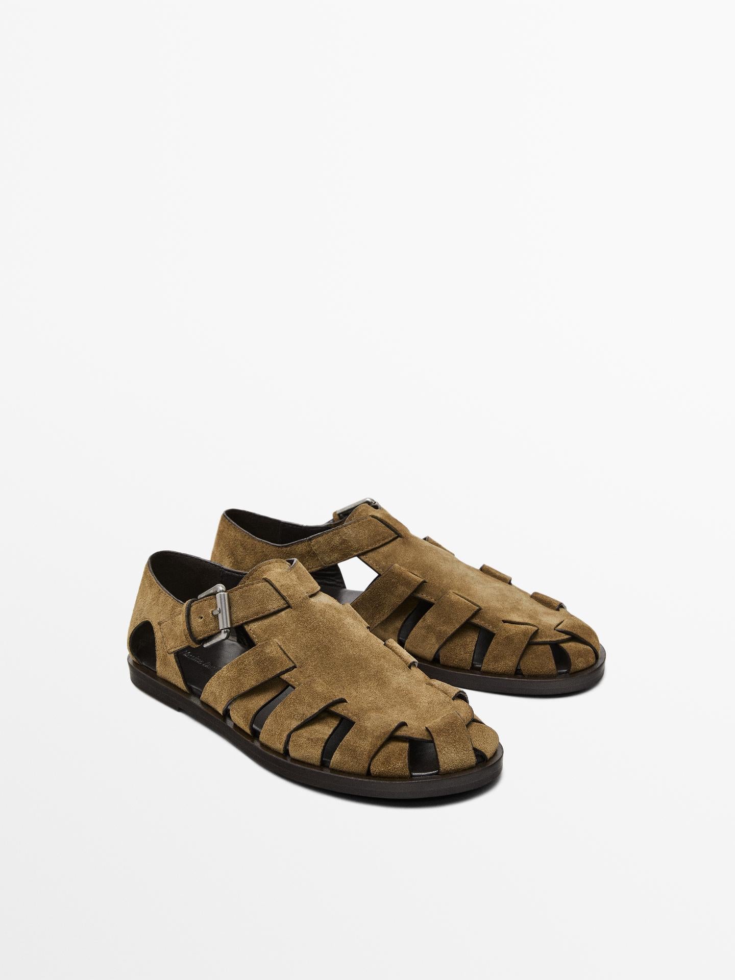 SANDALES À LANIÈRE EN CROÛTE DE CUIR