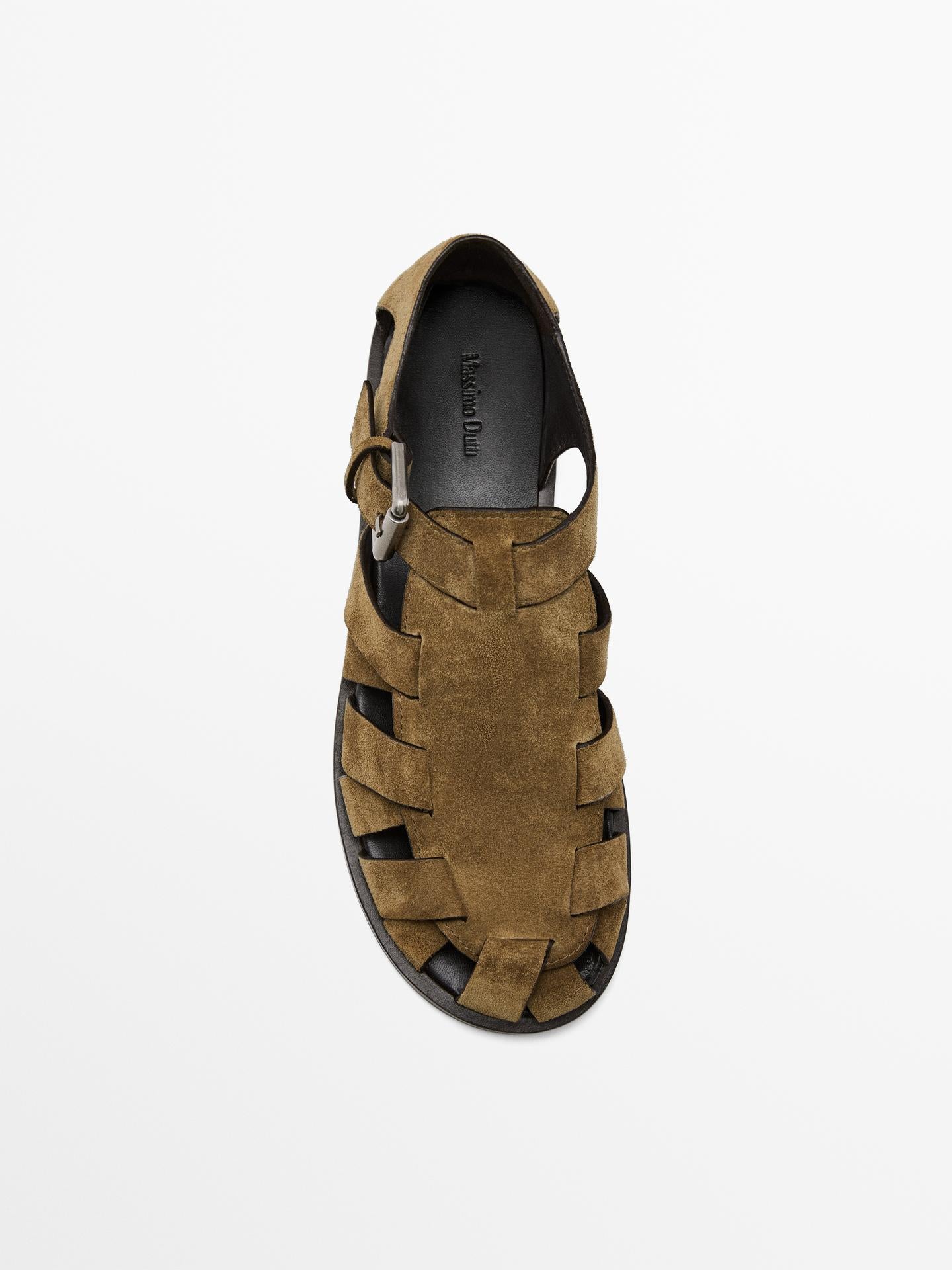SANDALES À LANIÈRE EN CROÛTE DE CUIR