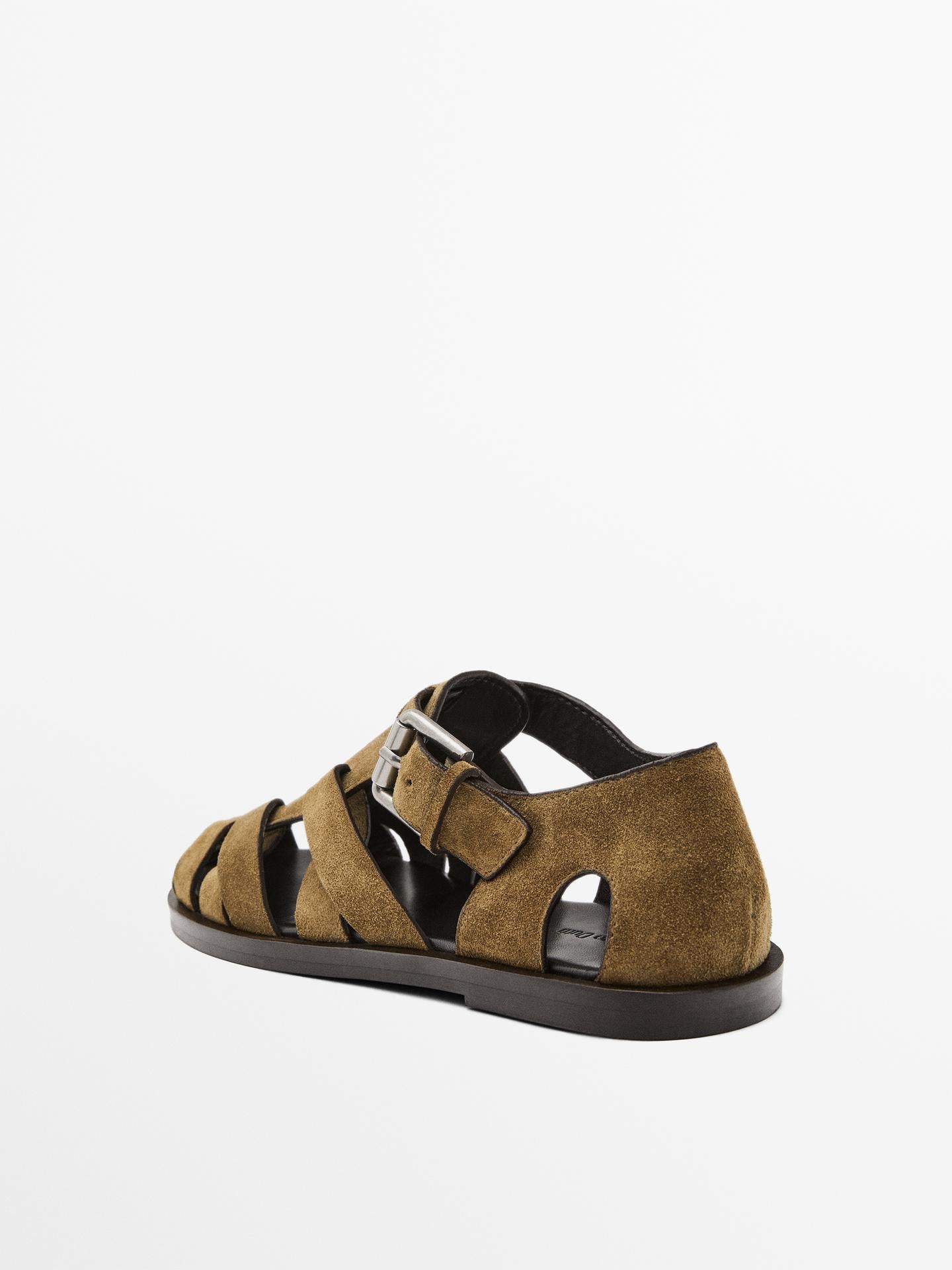 SANDALES À LANIÈRE EN CROÛTE DE CUIR